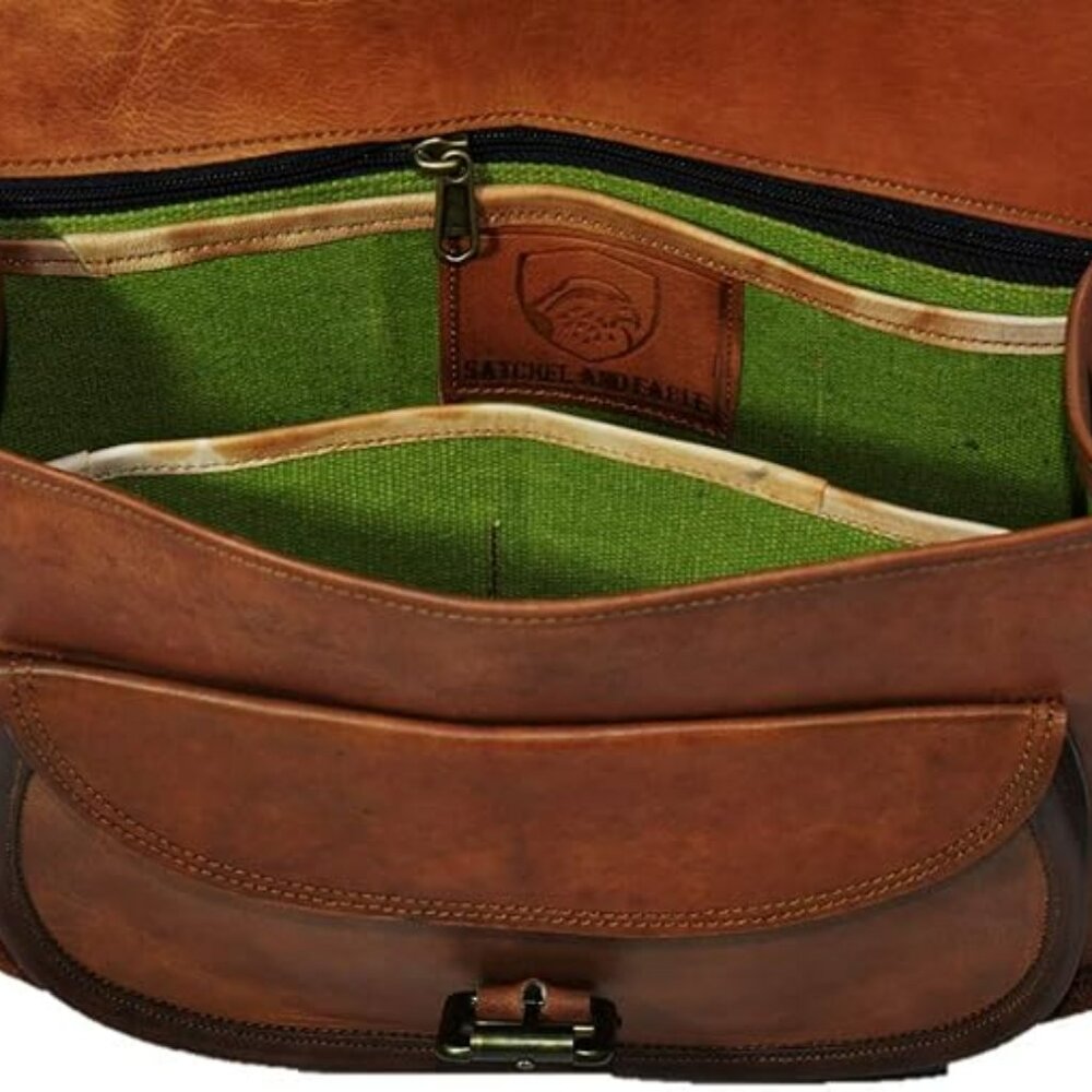 Handmade Vintage Style Genuine Brown Leather Cross Body Shoulder Bag - Picture 2 of 16